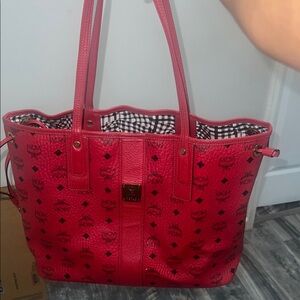 MCM Red Logo Tote Bag